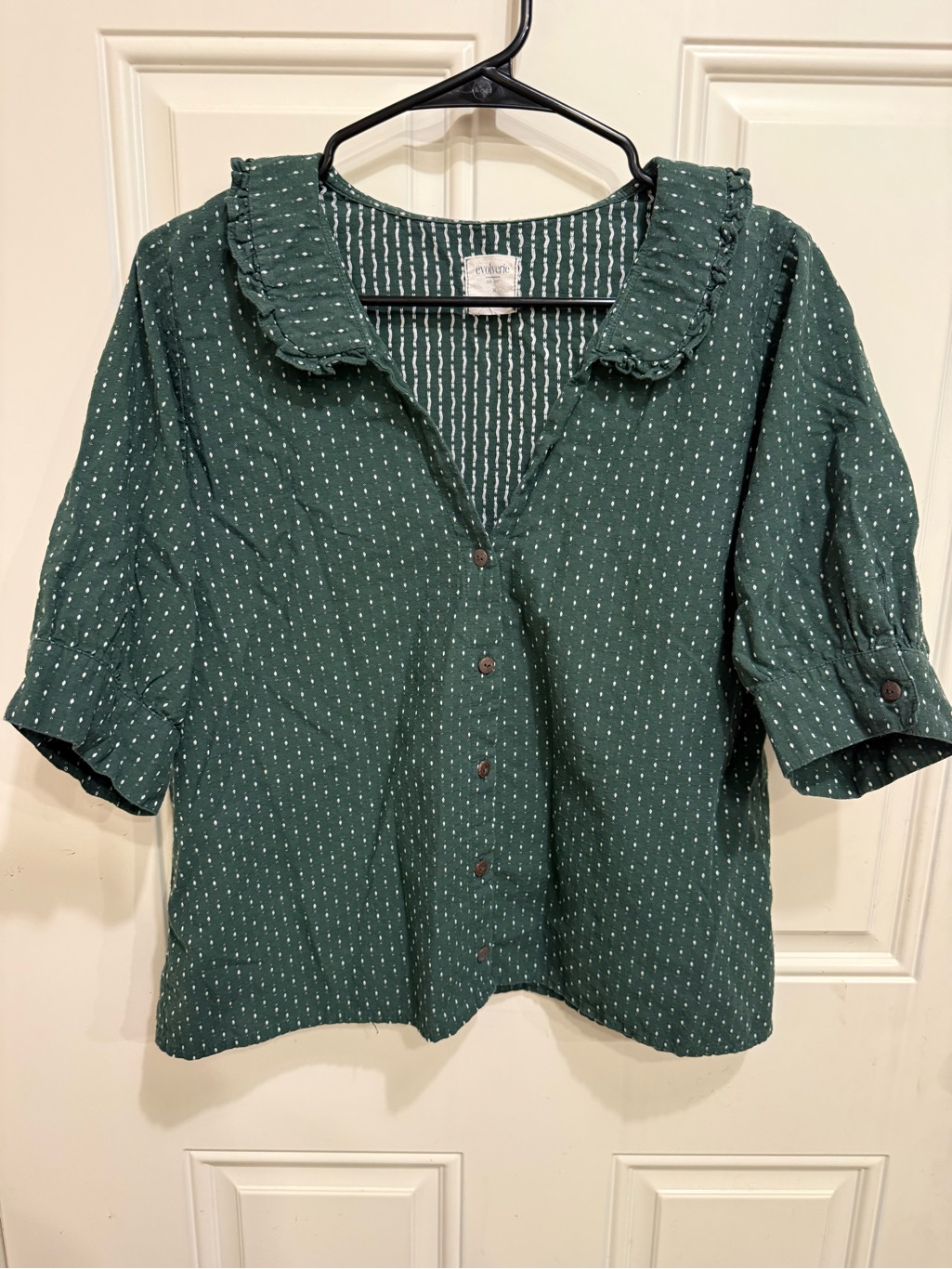 Evolverie Handmade Green Ruffled Collar Button-Front Top